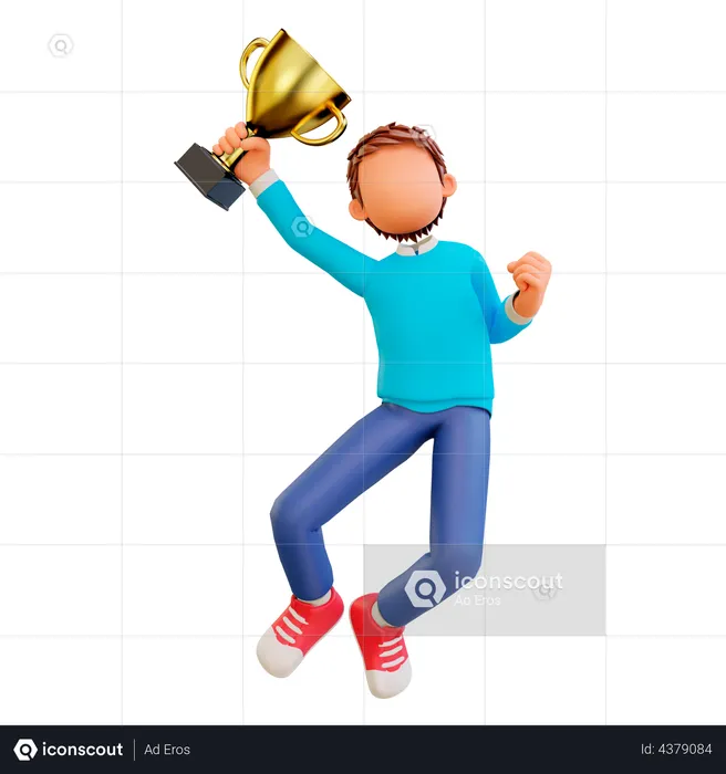Boy holding a trophy  3D Illustration
