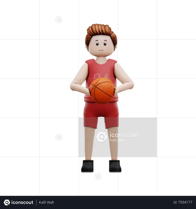 Boy Holding Basketball  3D Illustration