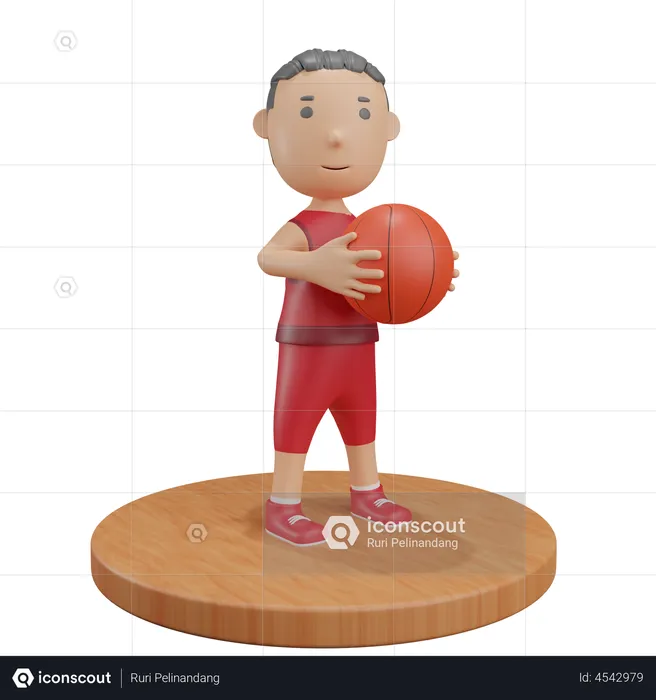 Boy holding basketball  3D Illustration