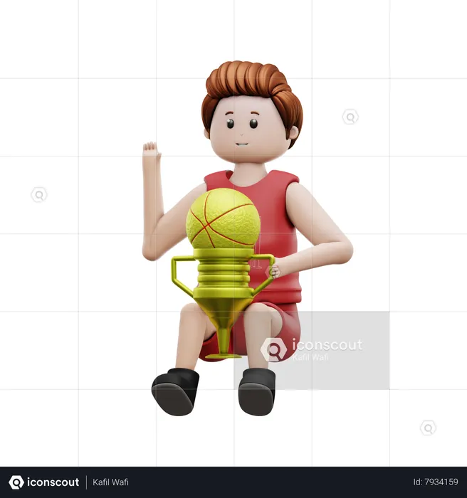 Boy Holding Basketball Trophy  3D Illustration