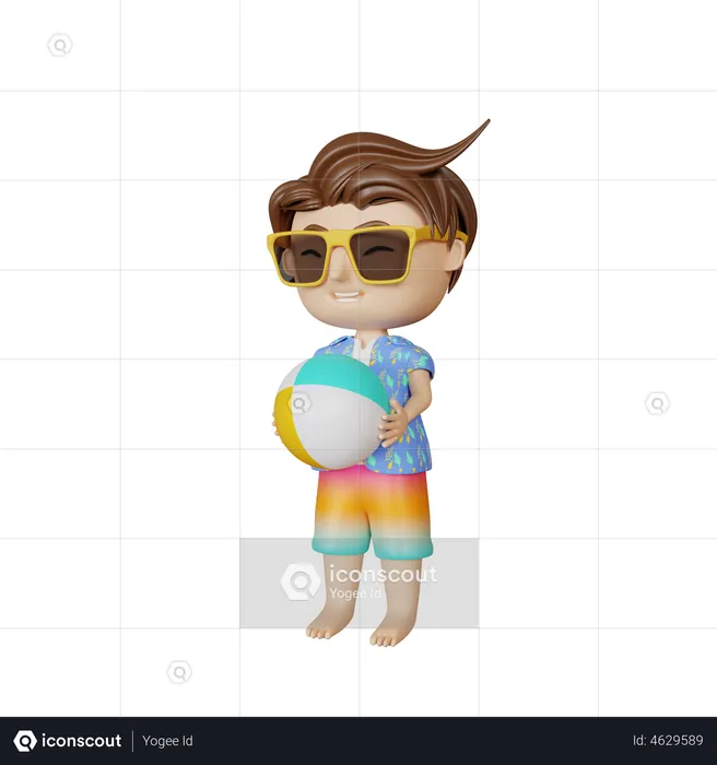 Boy holding beach ball  3D Illustration