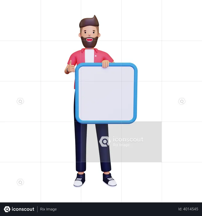 Boy holding blank board  3D Illustration