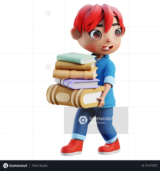 Boy Holding Books  3D Illustration