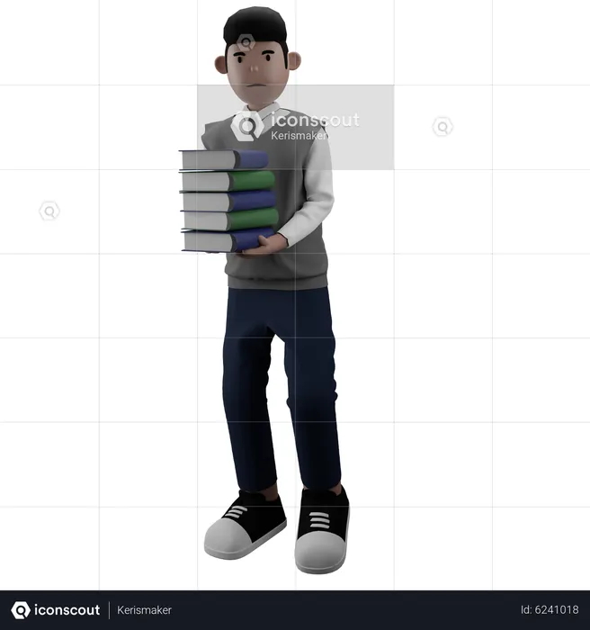 Boy holding Books  3D Illustration