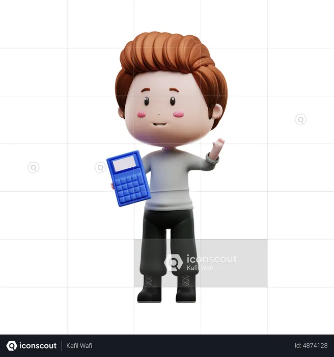 Boy holding calculator  3D Illustration