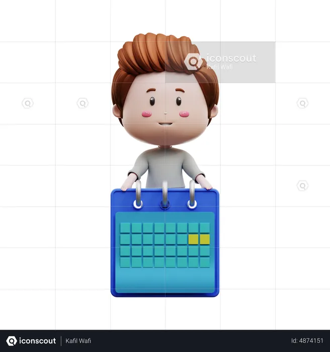 Boy holding calendar  3D Illustration