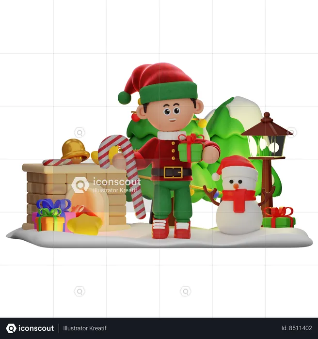 Boy Holding Candy And Gifts  3D Illustration