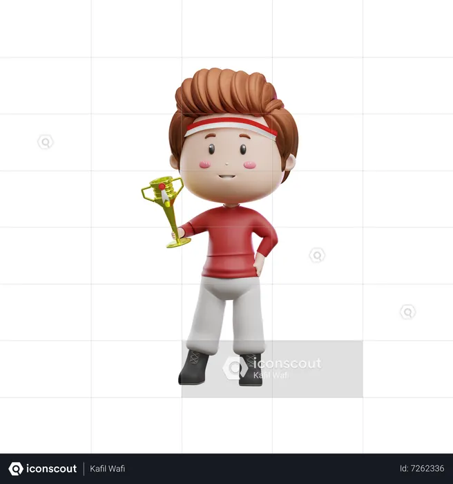 Boy Holding Competition Trophy  3D Illustration