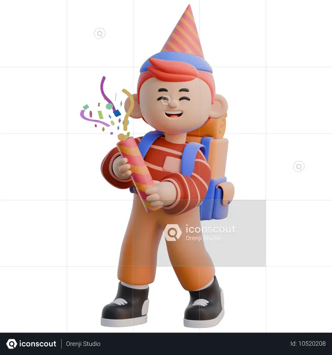 Boy Holding Confetti Party  3D Illustration