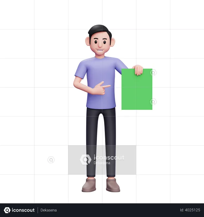 Boy holding empty A4 size paper  3D Illustration