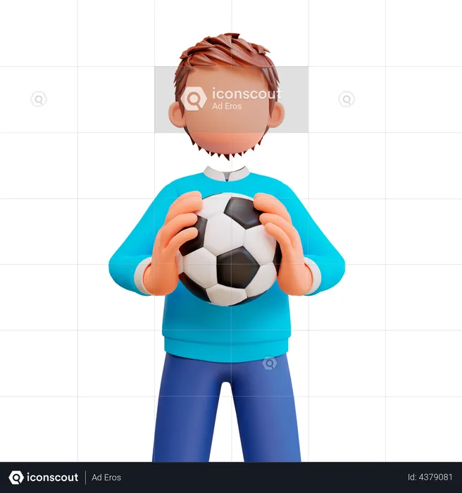 Boy holding football  3D Illustration