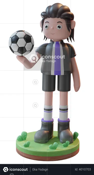 Boy holding Football  3D Illustration