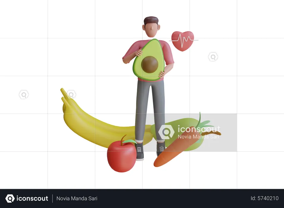 Boy Holding Fruits  3D Illustration