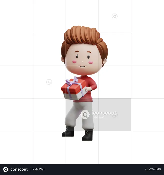 Boy Holding Gift Box  3D Illustration