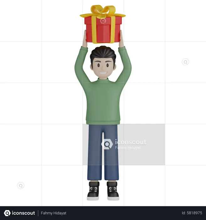 Boy holding gift box  3D Illustration