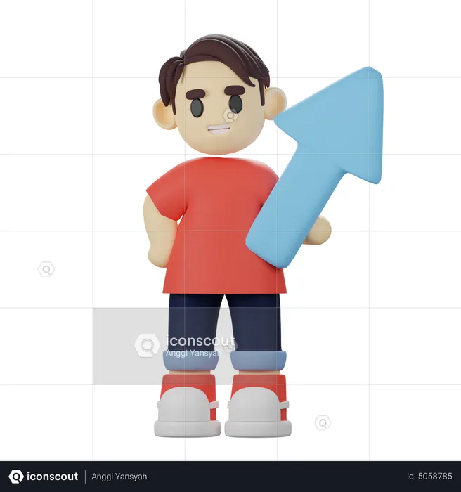 Boy holding growth sign  3D Illustration