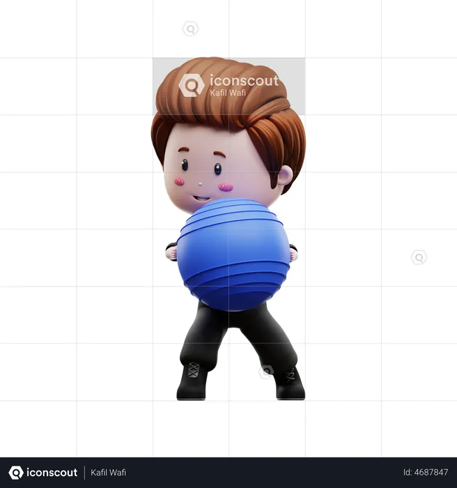 Boy Holding Gym Ball  3D Illustration