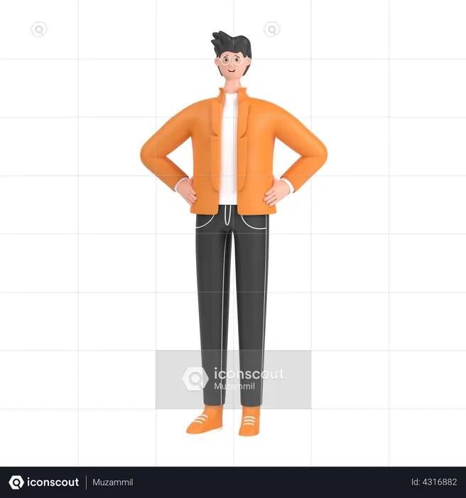 Boy holding hands on waist pose  3D Illustration