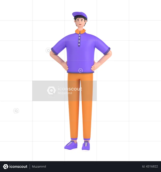 Boy holding hands on waist pose  3D Illustration