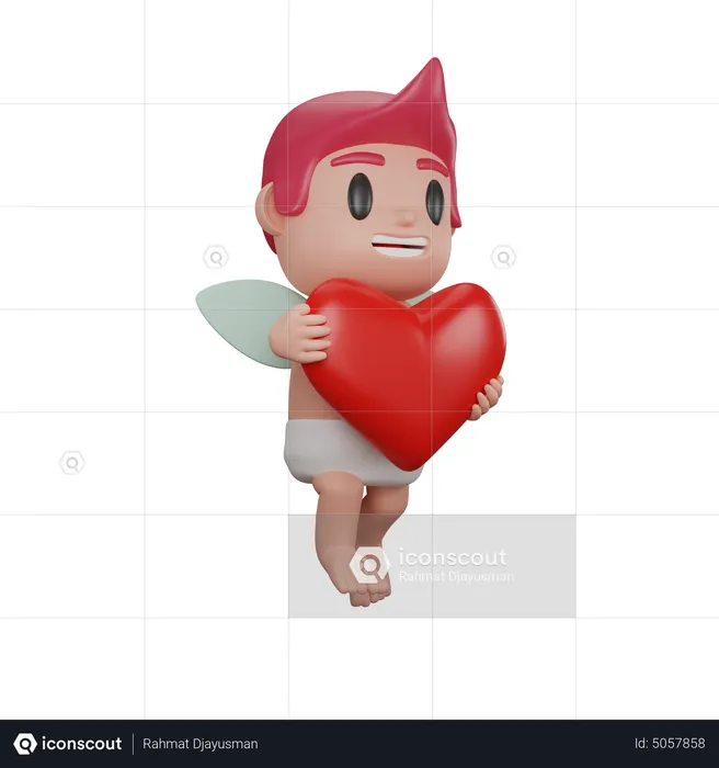 Boy holding heart  3D Illustration