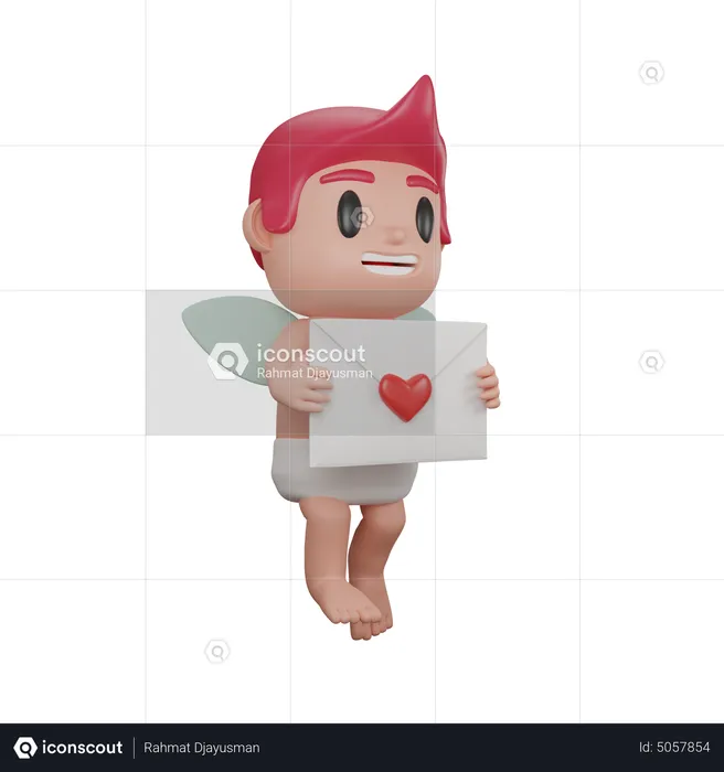Boy holding love letter  3D Illustration