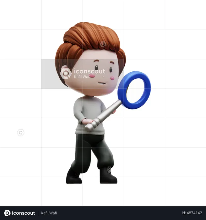 Boy holding magnifying glass  3D Illustration