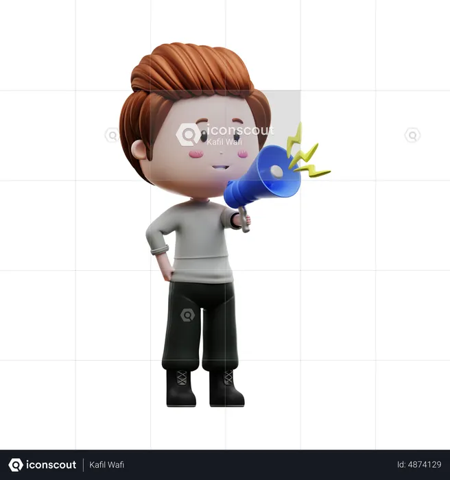 Boy holding megaphone  3D Illustration