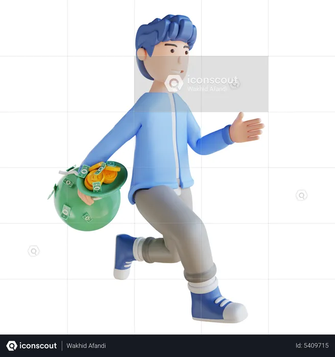 Boy holding money bag  3D Illustration