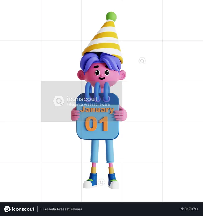 Boy holding new year calendar  3D Illustration