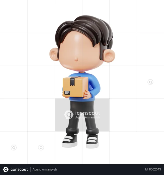 Boy Holding Package  3D Illustration