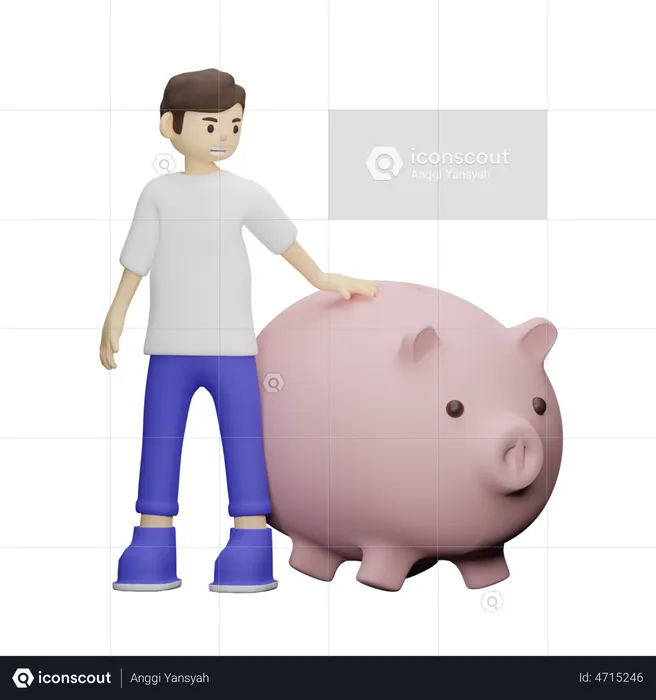 Boy holding Piggy Bank  3D Illustration