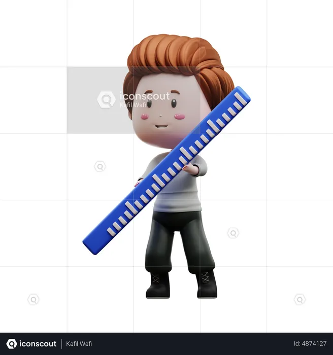 Boy holding ruler  3D Illustration