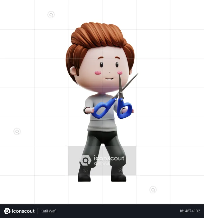 Boy holding scissor  3D Illustration