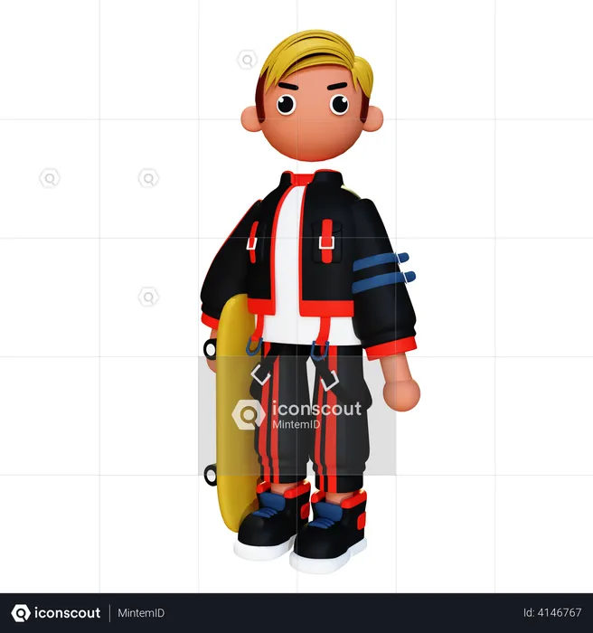 Boy holding skateboard  3D Illustration