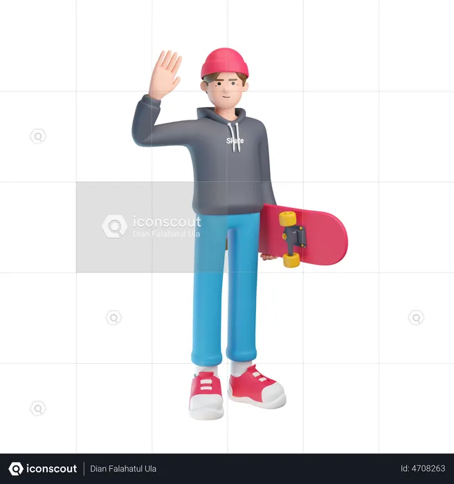 Boy Holding Skateboard  3D Illustration