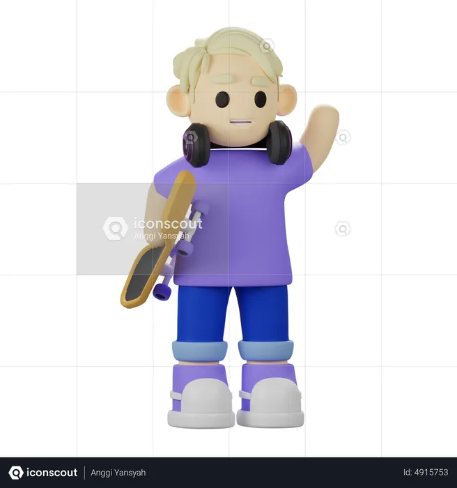 Boy holding skateboard  3D Illustration
