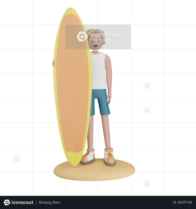 Boy holding surfboard  3D Illustration