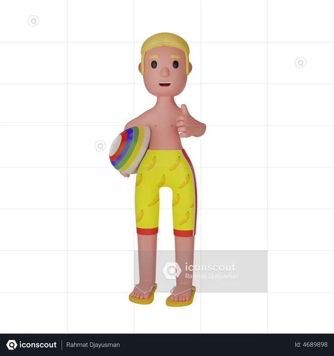 Boy Holding Surfboard  3D Illustration