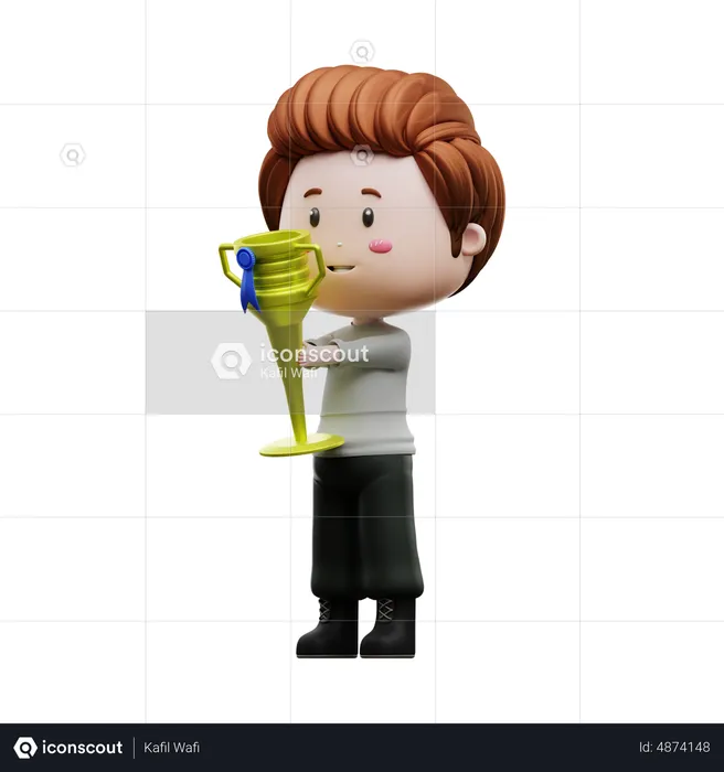 Boy holding trophy  3D Illustration