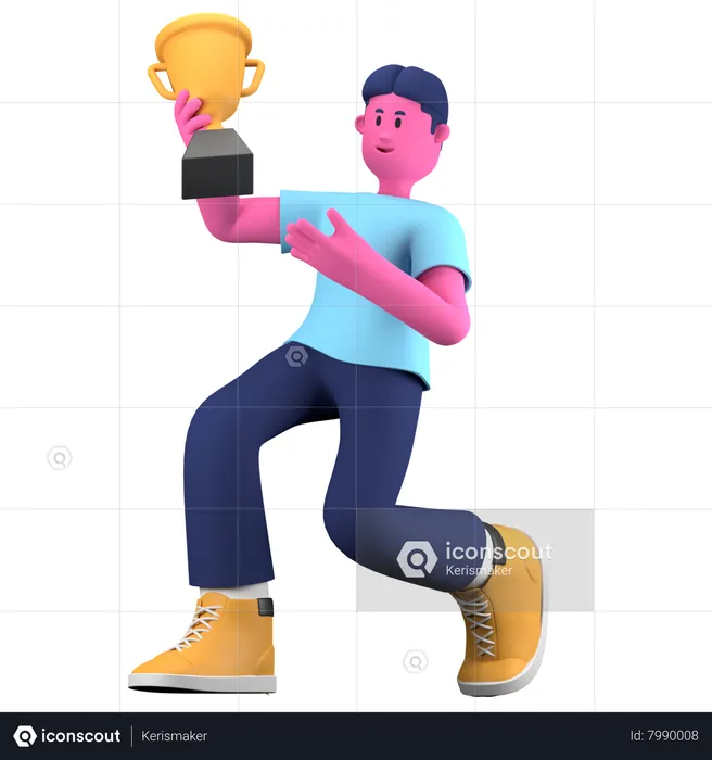Boy holding trophy  3D Illustration