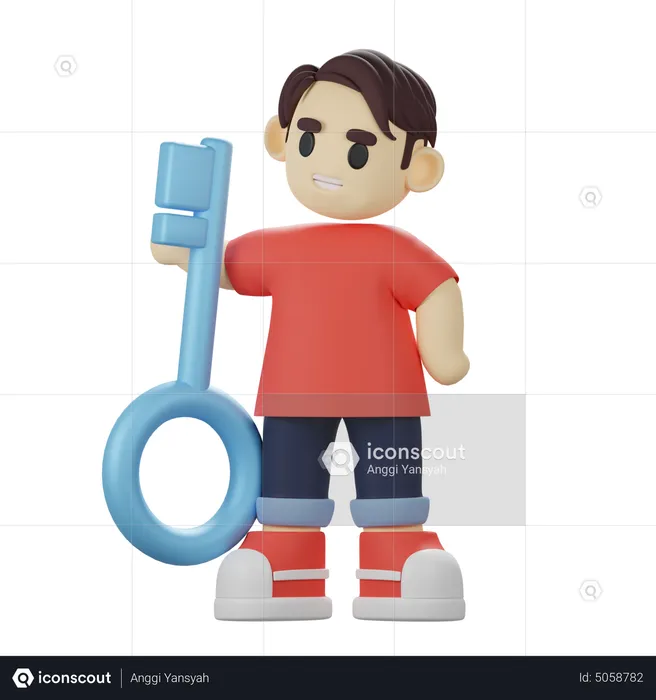 Boy holding verification key  3D Illustration