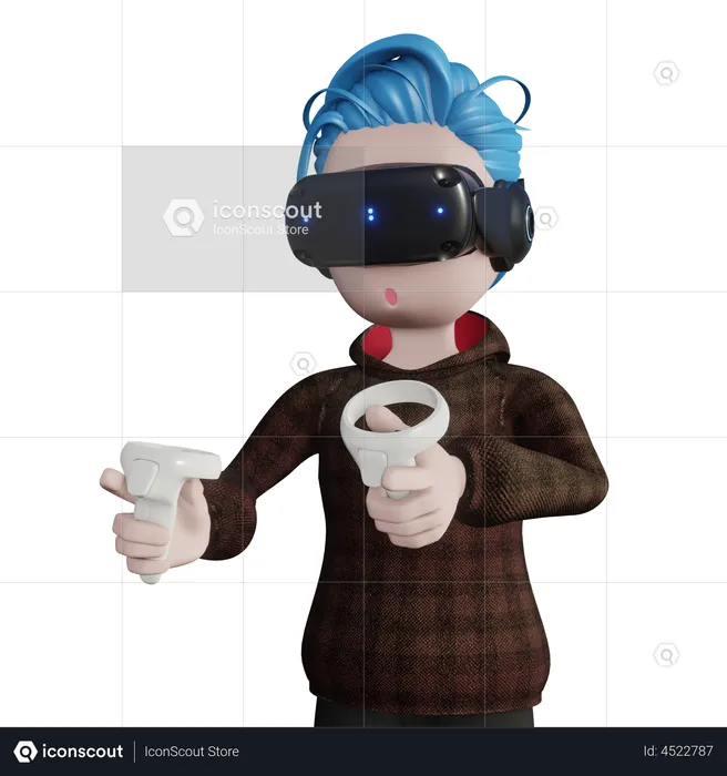 Boy holding vr controller  3D Icon