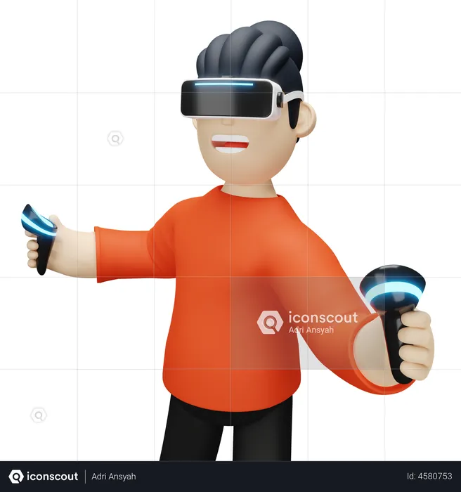 Boy holding vr controller  3D Illustration