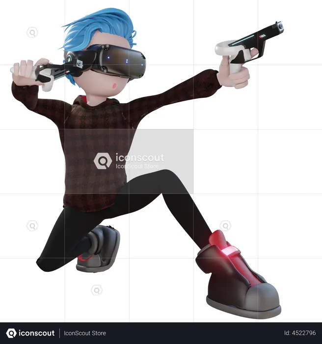 Boy holding VR gun  3D Icon