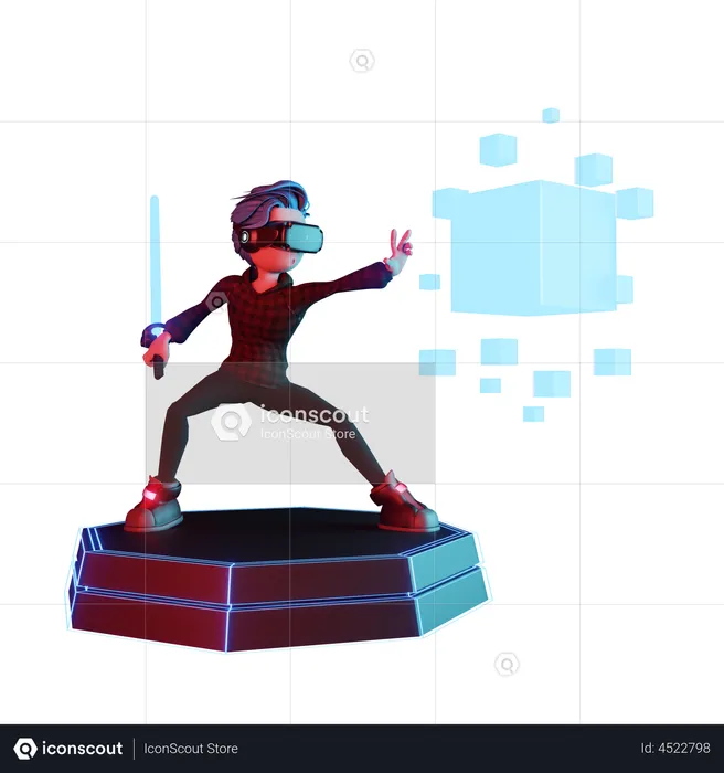 Boy holding VR sword  3D Icon