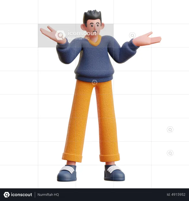 Boy in Confused pose  3D Illustration