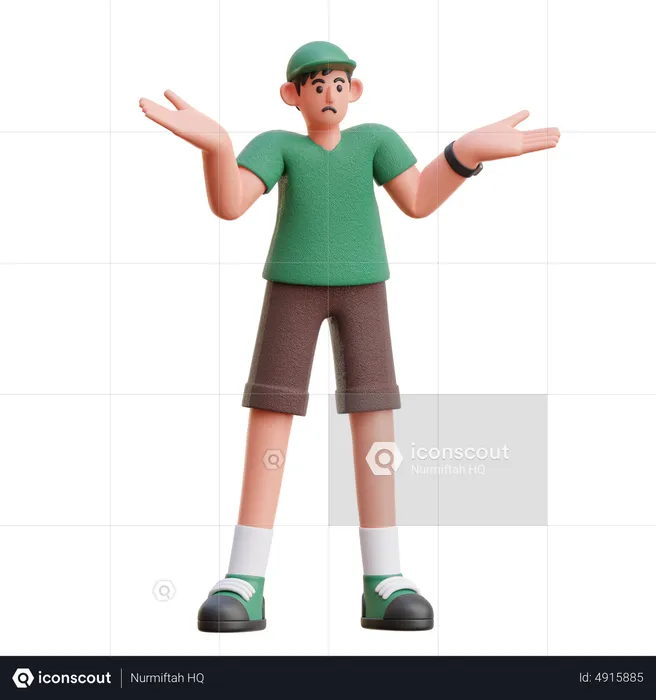 Boy in Confused pose  3D Illustration