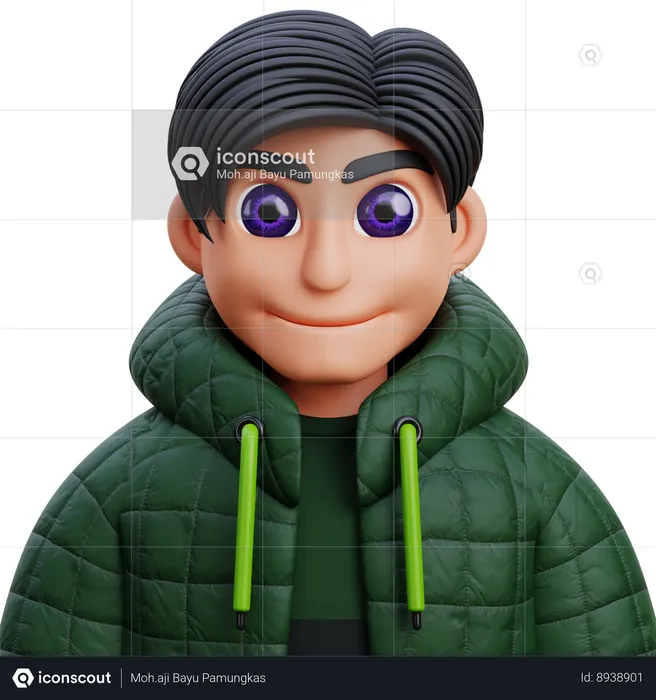 Boy in green jacket  3D Icon