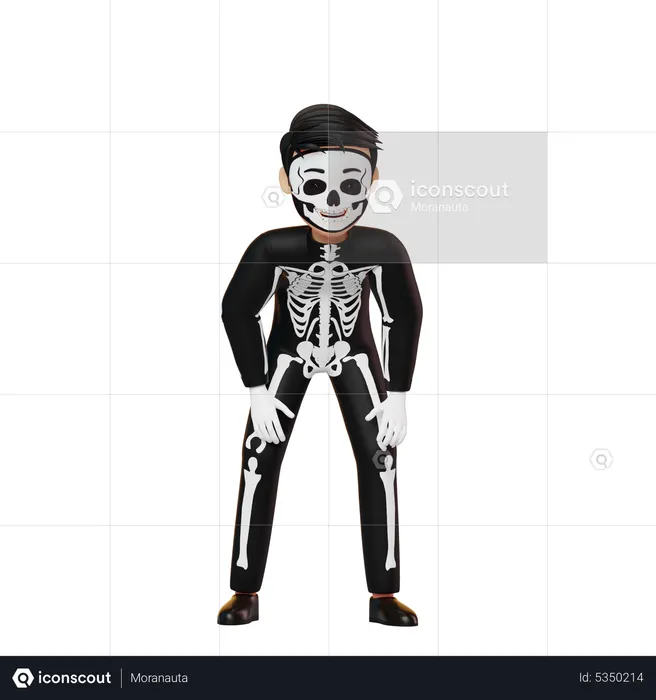 Boy In Skeleton Costume Bending  3D Illustration