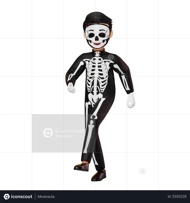 Boy In Skeleton Costume Dancing  3D Illustration